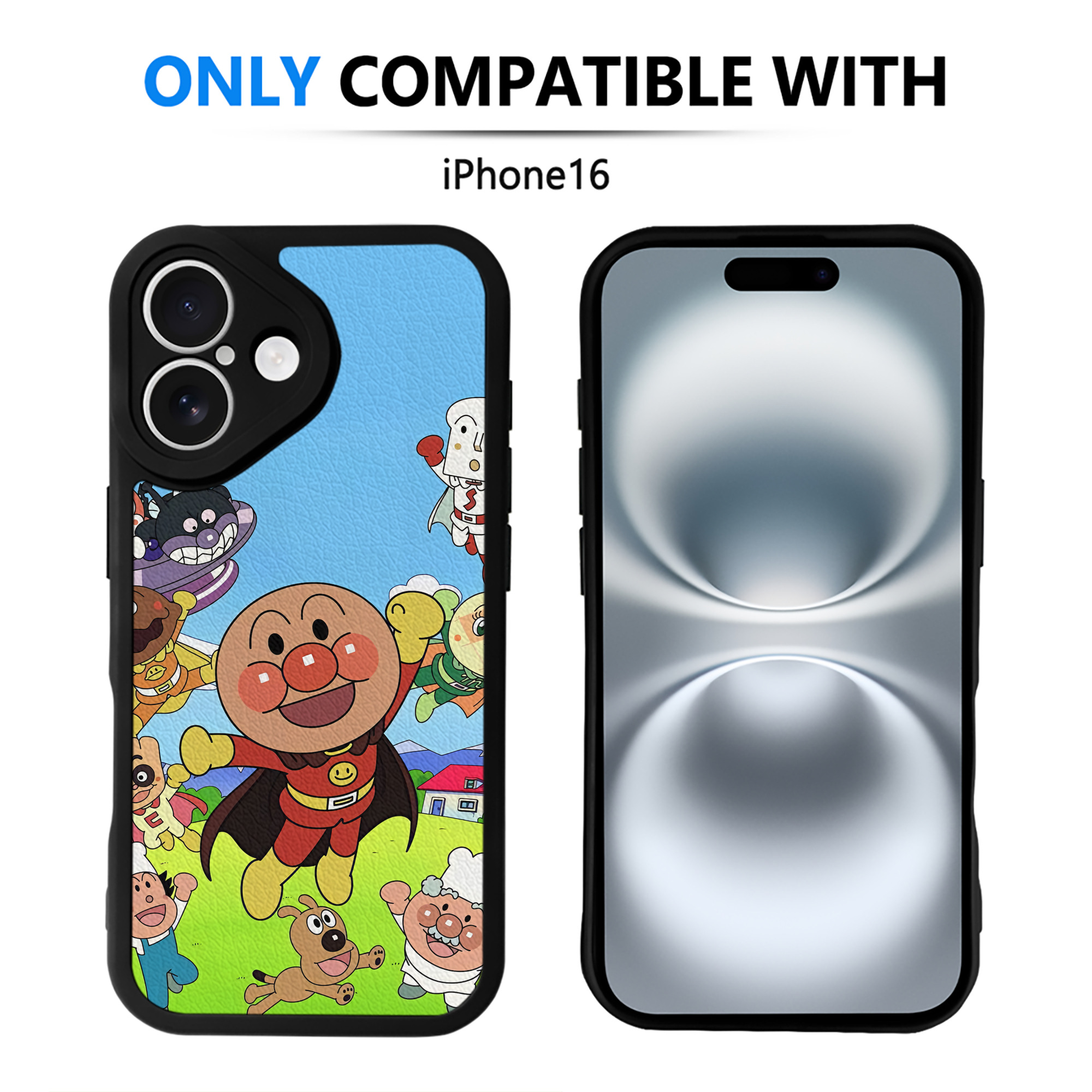 （画像用） アンパンマン Anpanman 【iPhone 16シリーズ対応】シリコンスマホケース（レザー調） 材質：シリコン